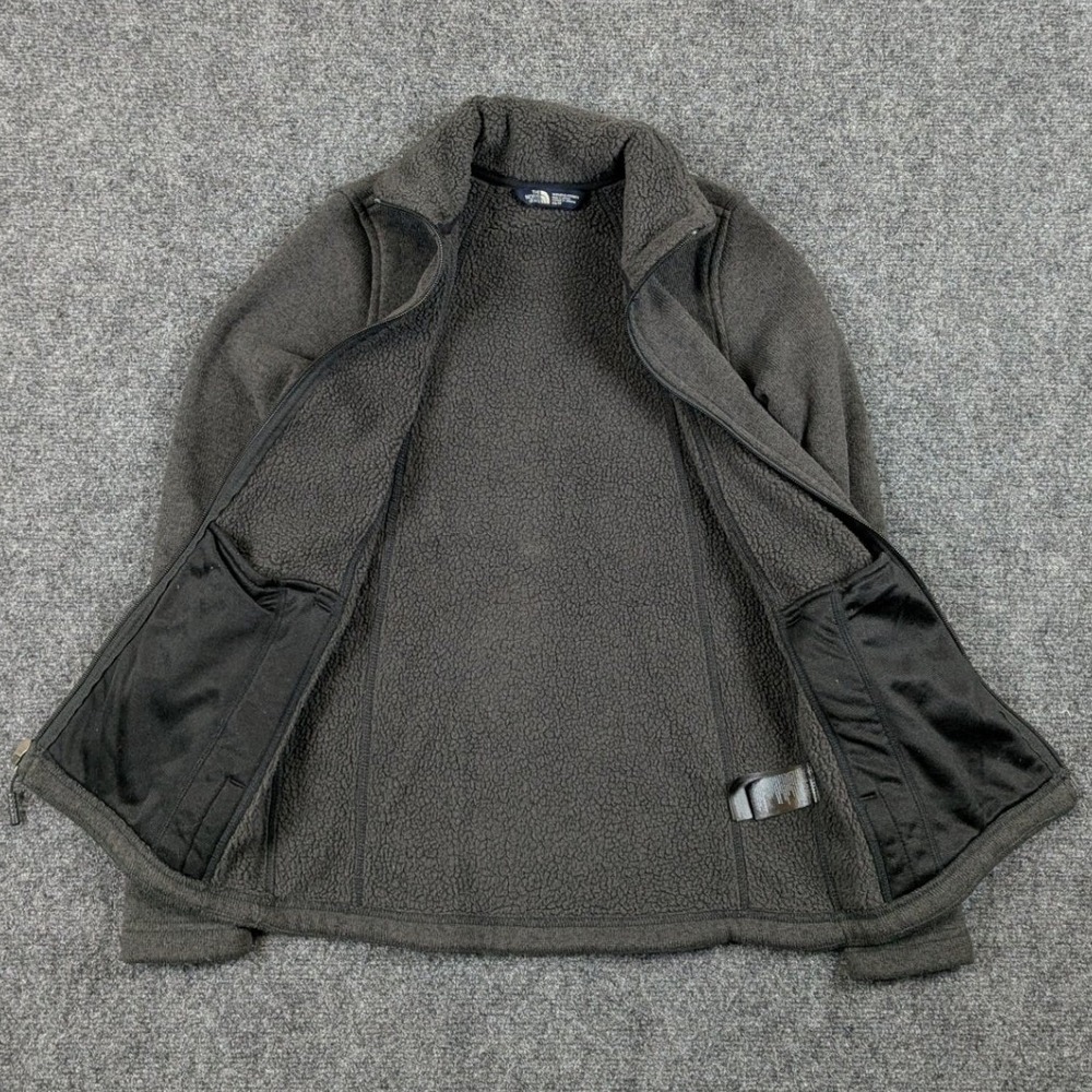 The North Face Womens XS Full Zip Fleece Jacket Charcoal Gray Sherpa Collar Logo - Picture 5 of 12